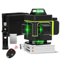 Rotating laser level with green and orange beam options showing 16-line projection pattern