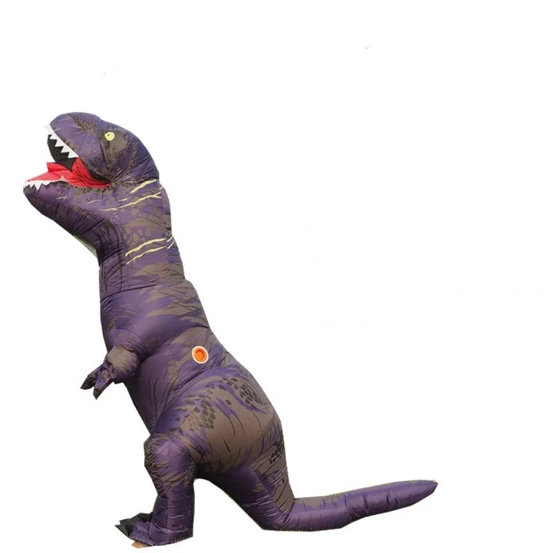 Inflatable Tyrannosaurus Rex dinosaur costume from Jurassic World, blue colour, with fan battery pack and shoe covers