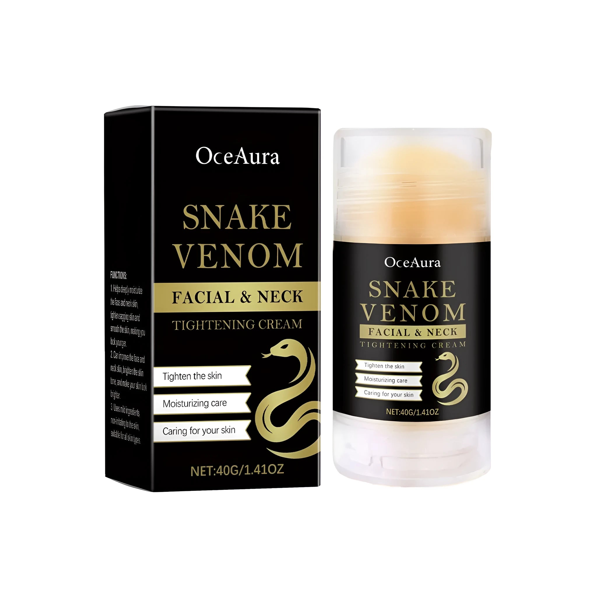 A 40g nursing stick of tightening cream for the face containing synthetic peptide and vitamins.