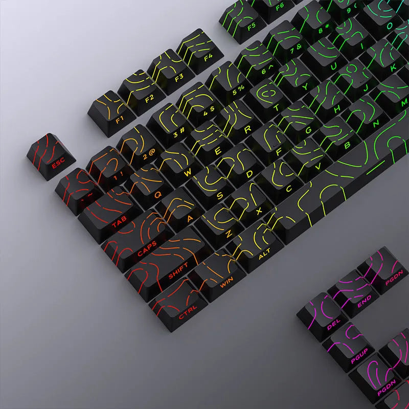 Contour line crack pattern luminous key cap set for mechanical keyboards in black