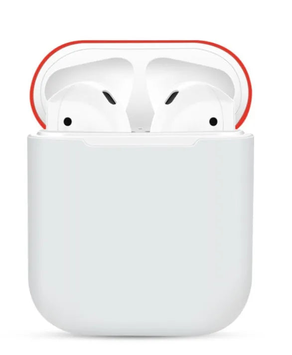 Split-shell silicone protective case for Apple AirPods charging box in a selection of colours on a plain background.