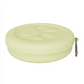 Portable outdoor dog food bowl with leash clip and a removable green silicone feeding mat.