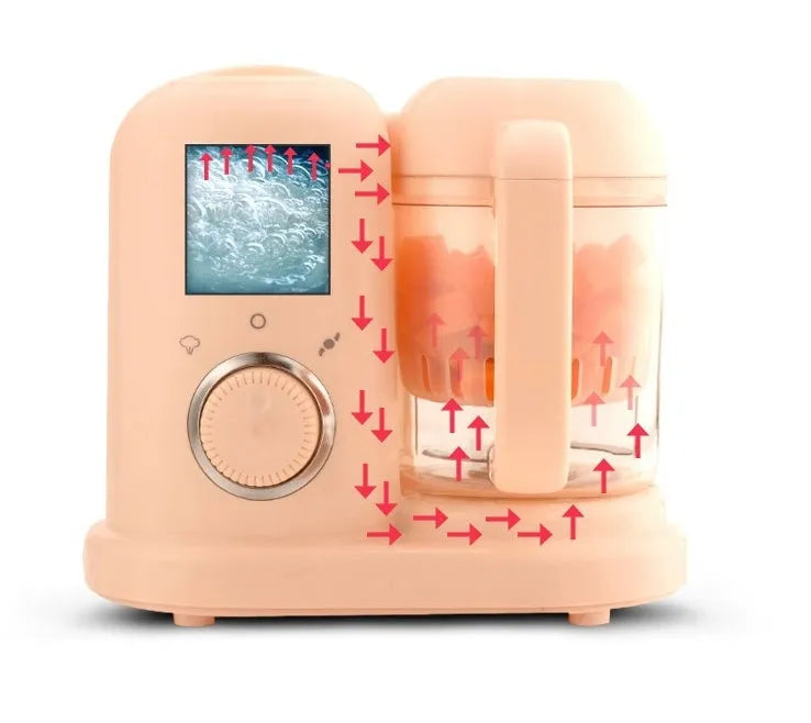 Baby food processor with steamer and blender functions in green or pink