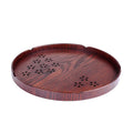 Japanese wooden sakura shallow dessert plate with hollow cherry blossom design, 30cm diameter