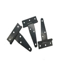 Fixed iron T-hinge for wooden doors and outdoor gates, shown in built-in installation position.