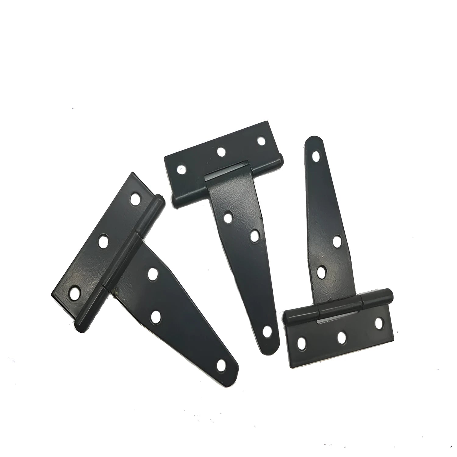 Fixed iron T-hinge for wooden doors and outdoor gates, shown in built-in installation position.