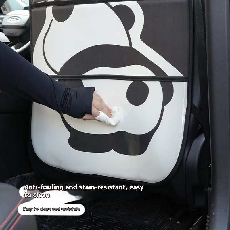 Large Naughty Panda anti-kick pad in black and white leather design for wall or furniture protection