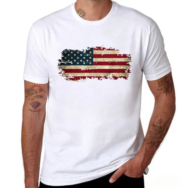 National flag printed short sleeve round neck mens t-shirt in multiple sizes and colour styles