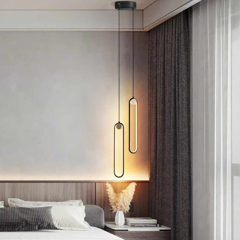 Nordic minimalist oval bedside chandelier in Black A finish with LED tri-colour light