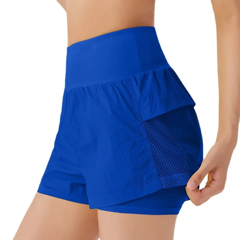 Women's loose fit quick-dry sports shorts in cotton blend fabric, shown in multiple colour options