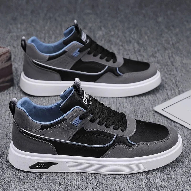 Men's breathable canvas board shoes in black, beige, and grey with mesh lining and low-top design