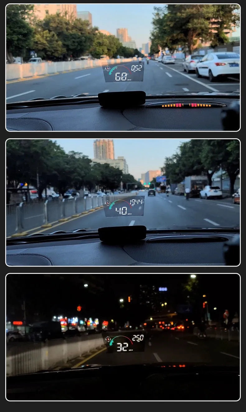 Black universal car head-up display projector with GPS and compass functions