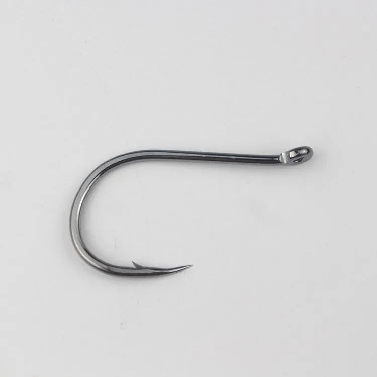Bulk pack of barbed alloy carbon steel fishing hooks for sea and rock fishing in various sizes.