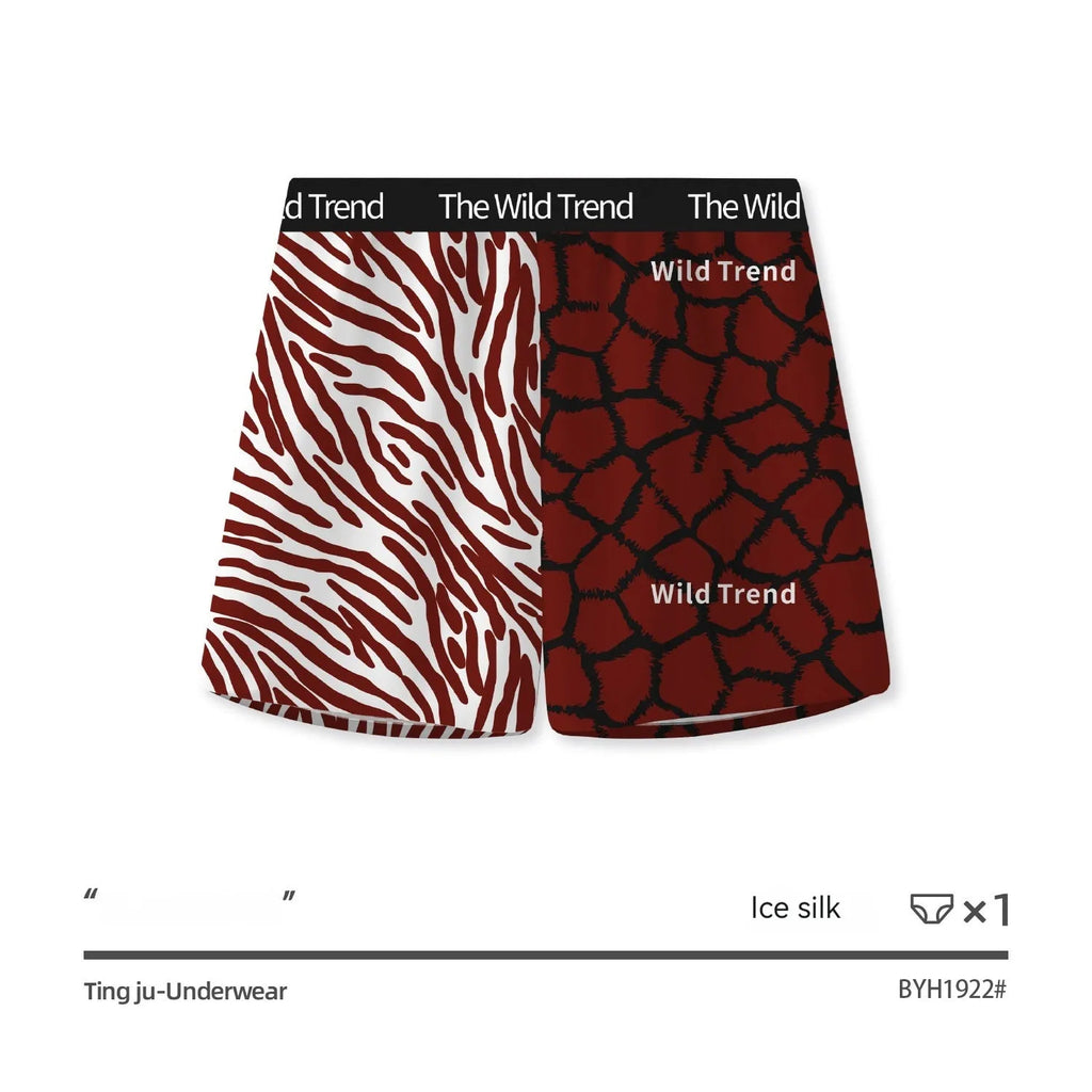 Men's leopard print shorts in ice silk polyester fabric with mid waist and quick-drying properties