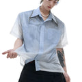 Men's blue and white gradient loose shirt with quilted texture details