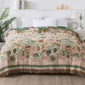 Pure cotton gauze towel quilt with tassels in dark green and red colour option, 150x200cm size