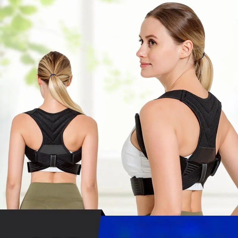 Black anti-humpback posture correction belt for open shoulder and high chest support.