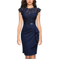 New women's bridesmaid polyester sheath dress with high waist and short sleeves in pink, black, and dark blue