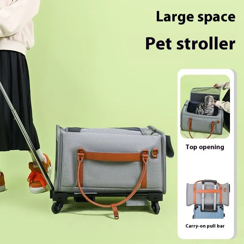 Multifunctional cat bag in solid colour with removable wheels and pull rod, nylon, 9kg capacity