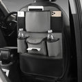 Leather car seat back storage bag in black grey green or brown hanging behind vehicle seat
