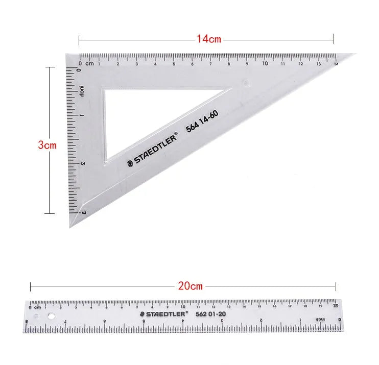Student plastic geometry set with transparent 15cm ruler, 30 degree triangle, 45 degree triangle, and protractor in neon green