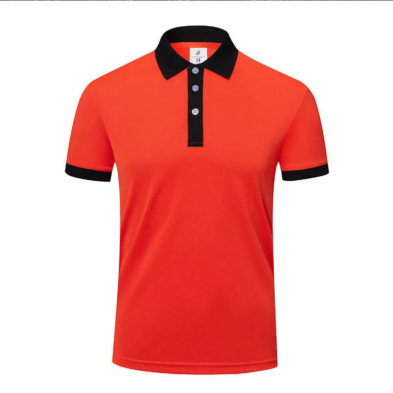 Lapel style T-shirt for men and women in a viscose polyester blend, shown in multiple colours.
