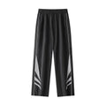 Men's straight leg summer trousers in black and gray colours with elastic waistband