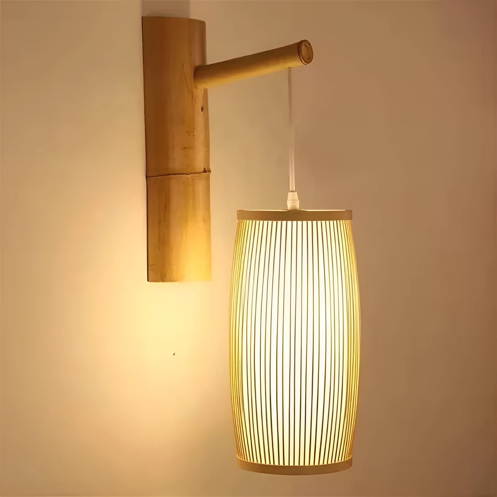 Natural bamboo woven pendant light with open weave pattern for hallway staircase lighting