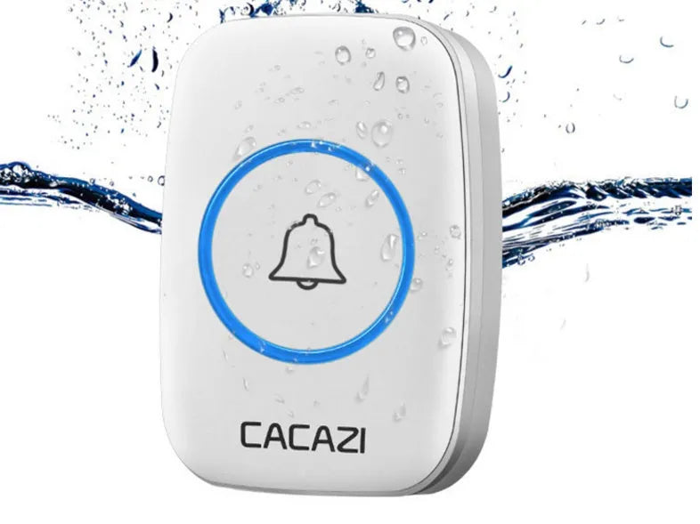 Wireless doorbell plug-in receiver and battery-powered push-button transmitter unit.