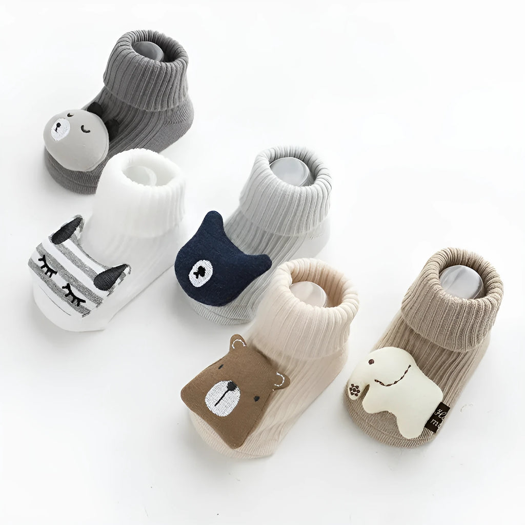 Baby socks with silicone anti-slip grips on sole, mid-height tube design in combed cotton