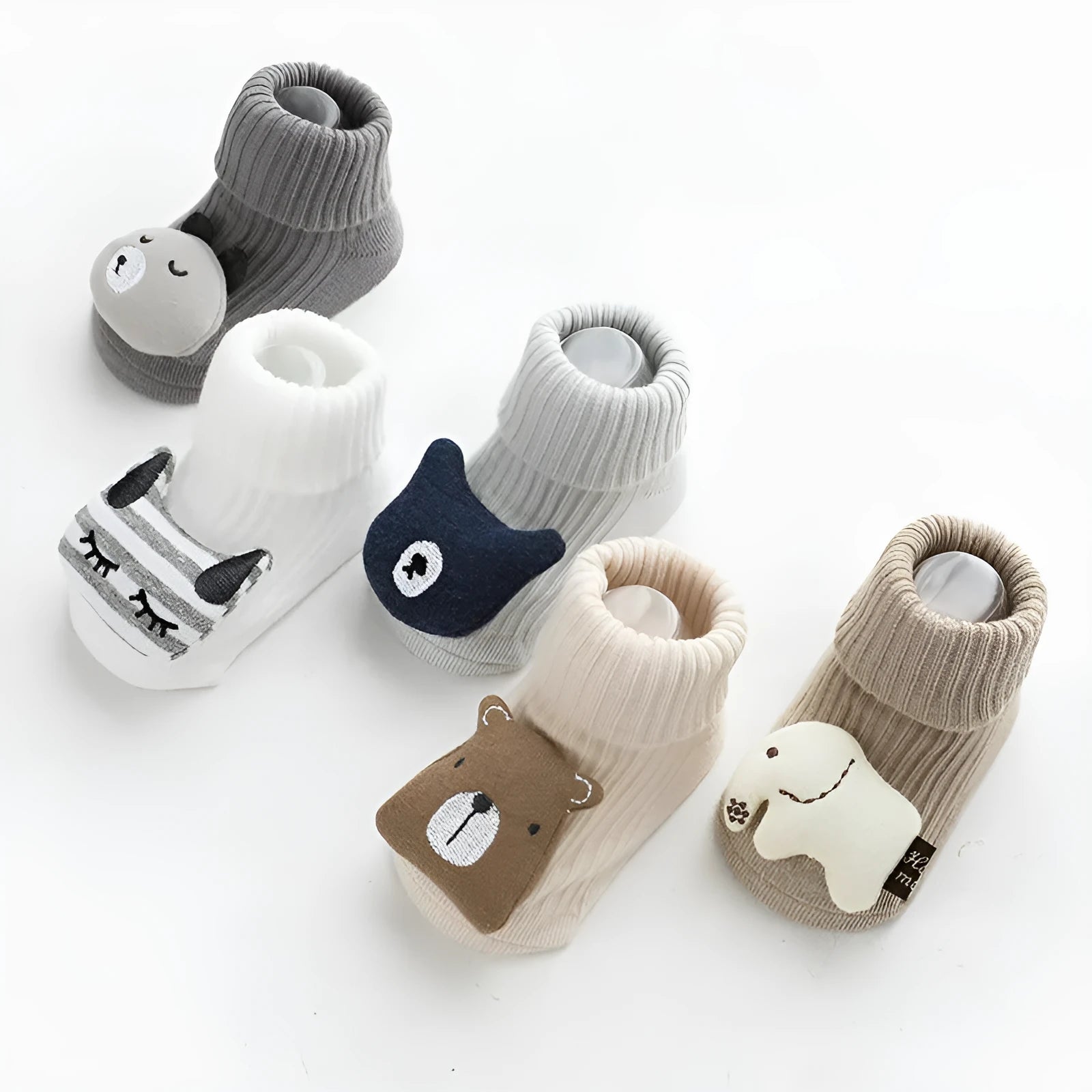 Baby socks with silicone anti-slip grips on sole, mid-height tube design in combed cotton