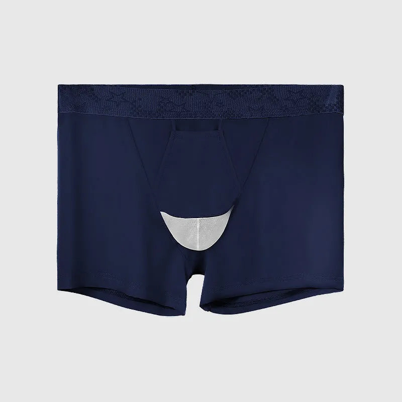 Men's solid colour ice silk nylon boyshorts in mid-waist sports design