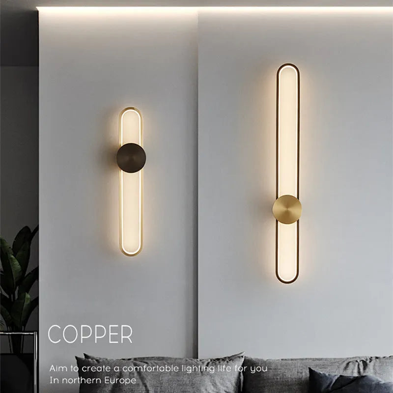 Modern minimalist circular wall lamp with iron shade in black or gold finish options