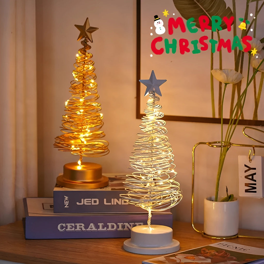33cm wrought iron LED Christmas tree spiral light with battery operation and warm white lights
