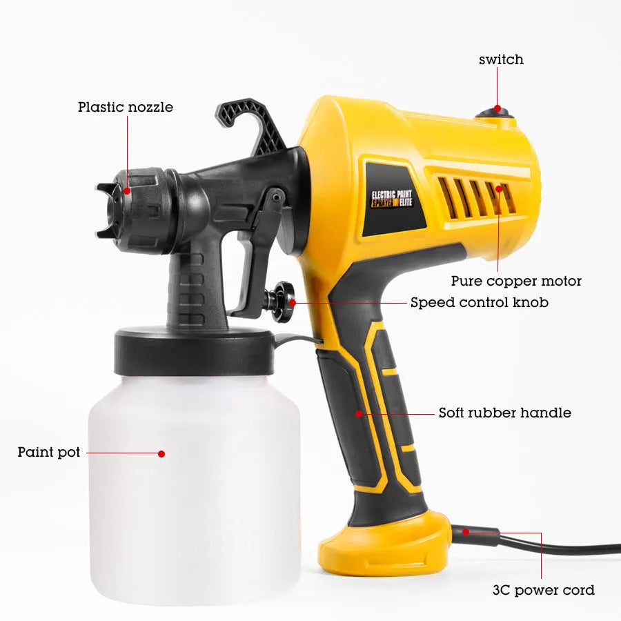 Orange plastic electric spray gun with 500W motor and 2.5mm nozzle for disinfectant or paint