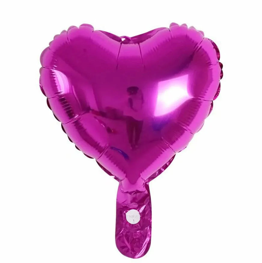 Pack of five sparkling silver aluminium foil peach heart-shaped balloons for party décor.