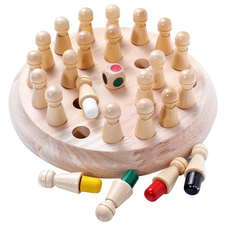 Children's wooden memory chess game made from beech wood on a 17x17cm board with 4.8cm pieces.