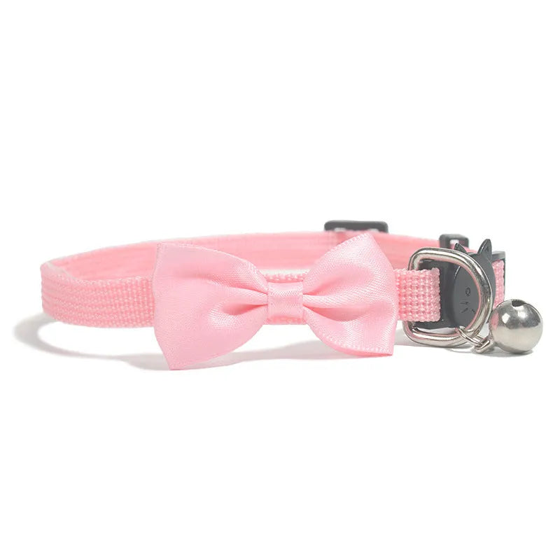 Adjustable nylon pet collar with striped cartoon pattern and bell in multiple colour options