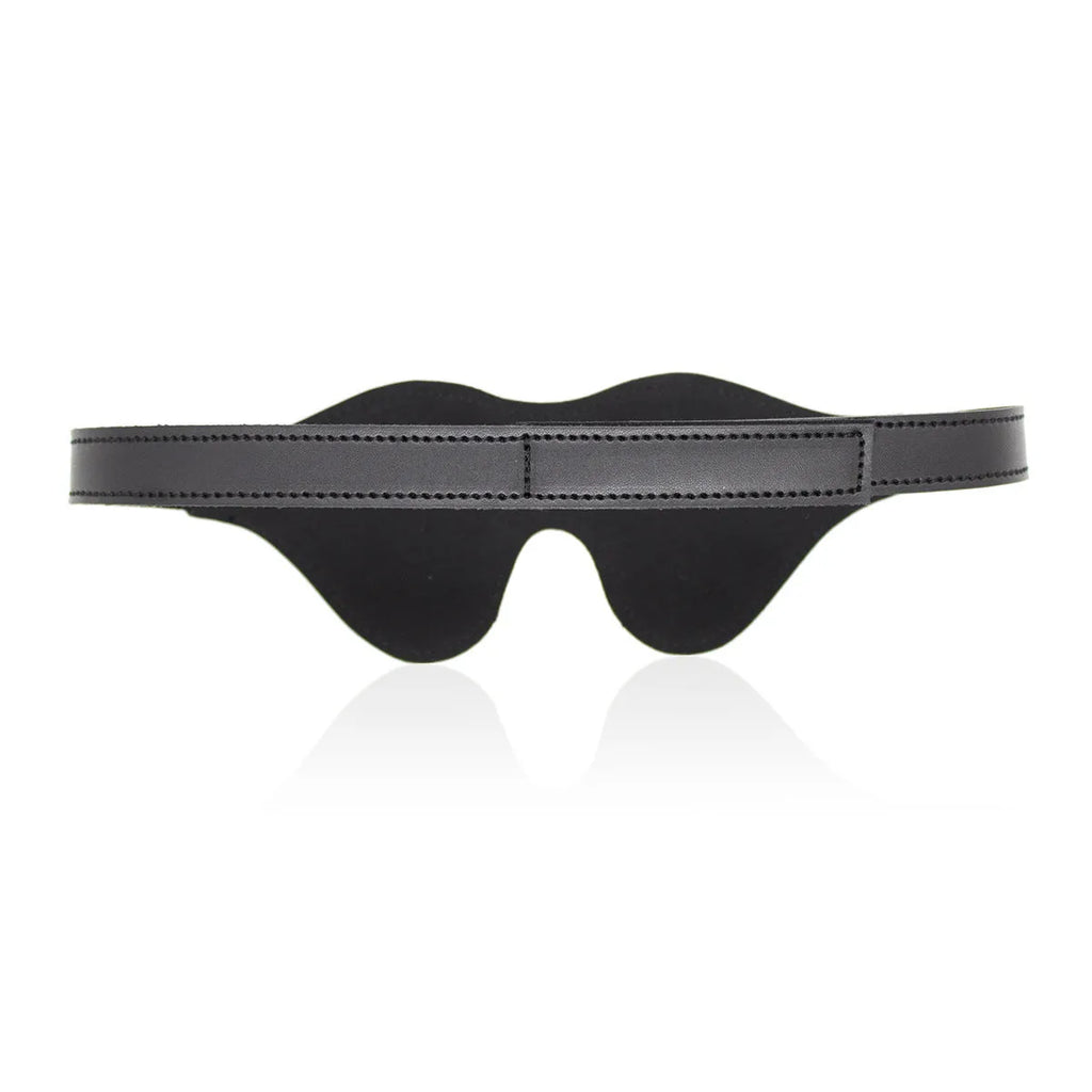 Women's black PU leather eye mask with adjustable metal nose bridge and Velcro strap