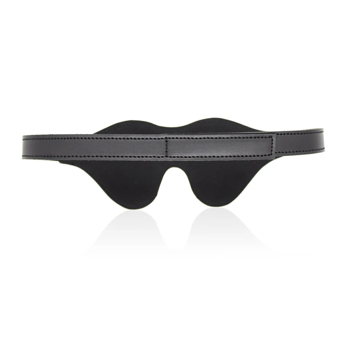 Women's black PU leather eye mask with adjustable metal nose bridge and Velcro strap