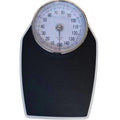 Black mechanical body weight scale with large analogue dial showing pointer display.