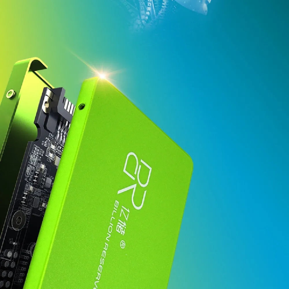 2.5-inch SATA solid state drive with plastic enclosure showing capacity options