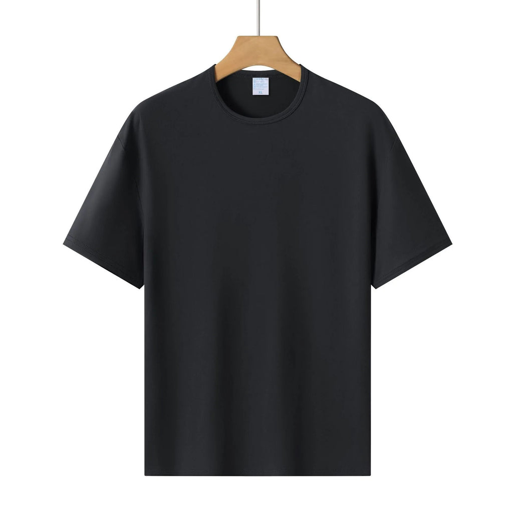 Modal solid colour loose fit short-sleeved T-shirt on hanger, showing apricot colour option.