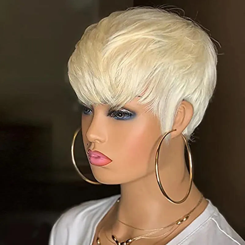 Blonde short synthetic pixie wig 613 colour high temperature silk ladies mechanism wig