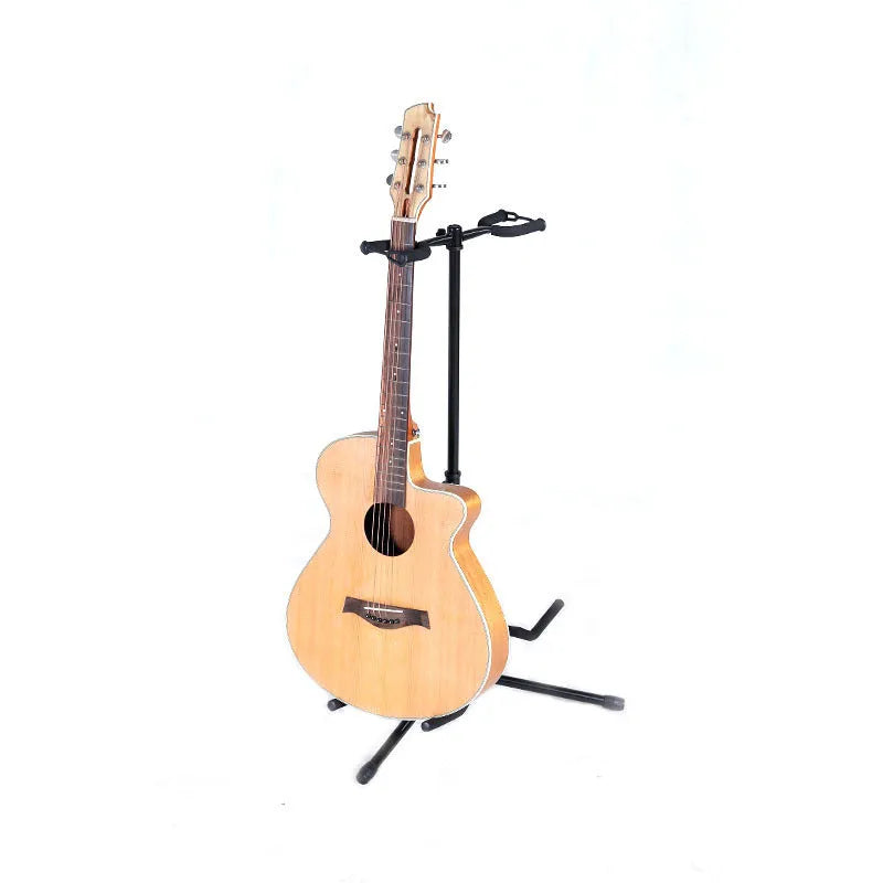 Black vertical double-headed adjustable guitar wall mount stand holding two guitars