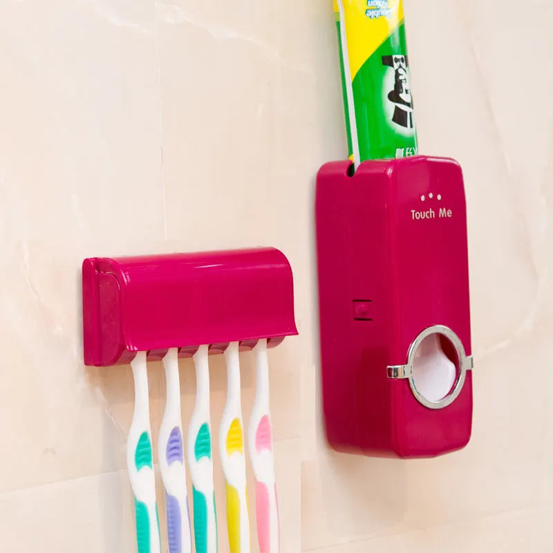White bathroom toothbrush holder set with plastic and silicone construction for smooth wall surfaces