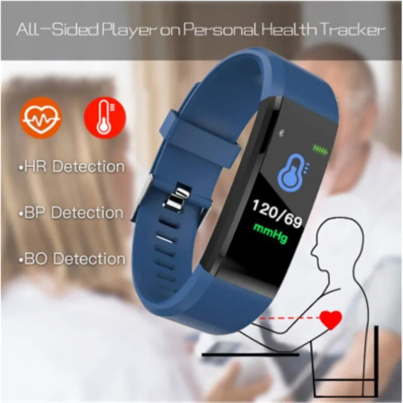 Screen Smart 115plus wristband heart rate monitor fitness tracker with colour LED display and touch screen, black TPU strap