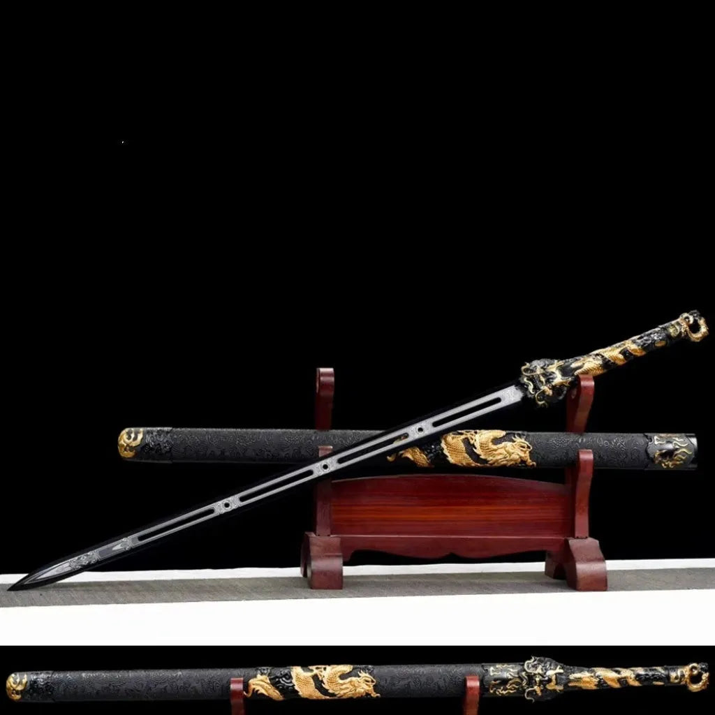 High Manganese Steel Tang Dao Embroidered Spring Saber 104cm unsharpened display replica with wooden satin-covered scabbard