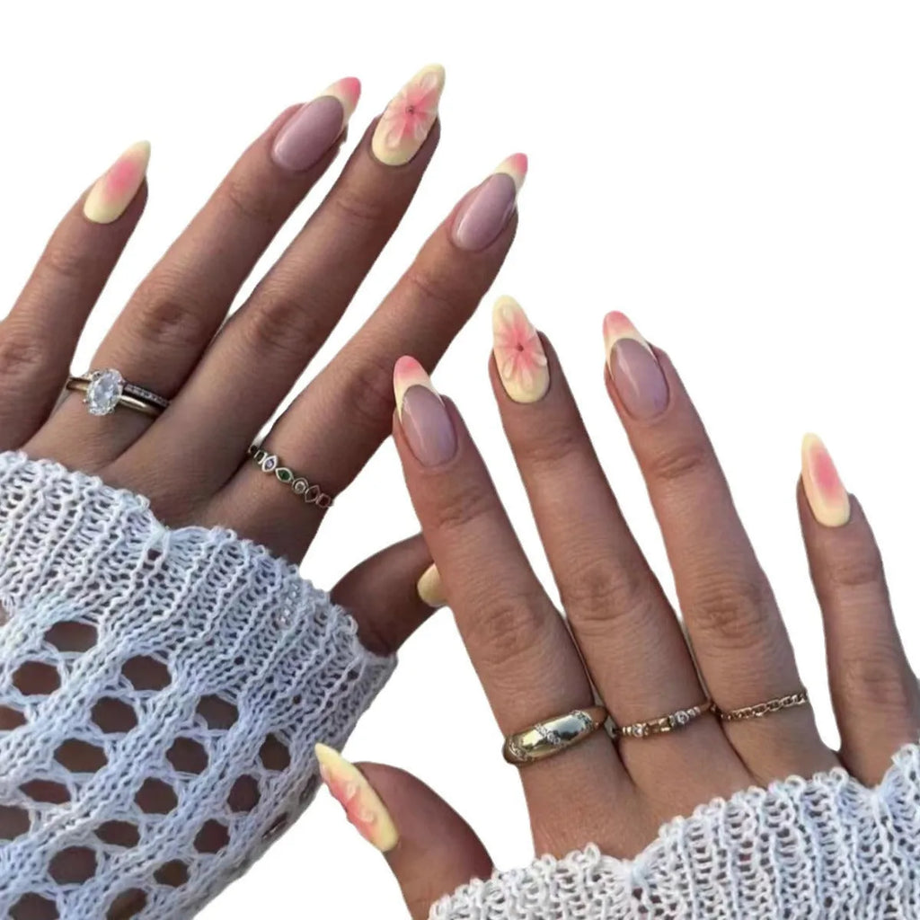 Simple fake nails with 3D flower pattern and plastic wearable armour pieces