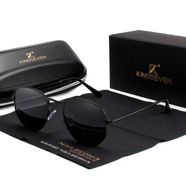 Classic round-frame retro sunglasses for men in black, shown from the front.